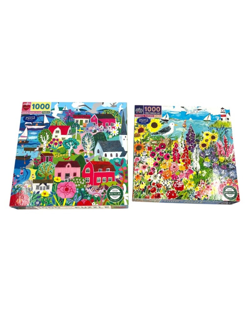 Eeboo Swedish Fishing Village and Seagull Garden Designs 2-1000-Piece Puzzles